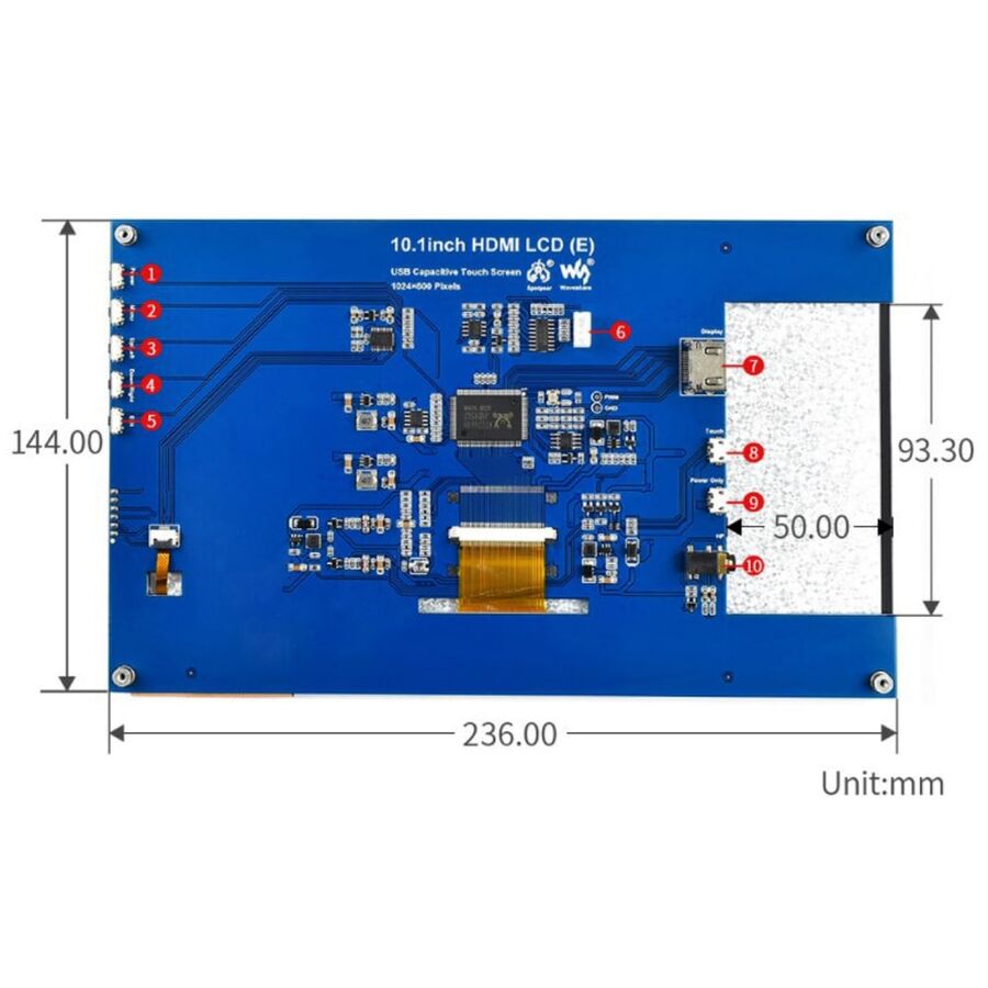 10.1 inç Kapasitif Dokunmatik Ekran LCD (E) 1024×600 HDMI IPS - 13