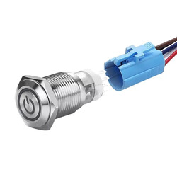 12mm 10-30V Kırmızı Bağlantı Kablolu Su Geçirmez Metal Anahtar - Thumbnail