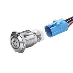 12mm 10-30V Mavi Bağlantı Kablolu Su Geçirmez Metal Power Logolu Yaylı Buton
