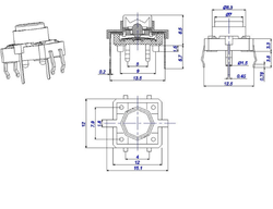 12x12 Kırmızı Led Işıklı Tact Switch - Thumbnail