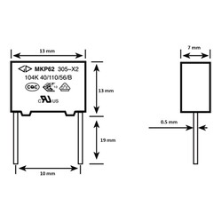 150nF 305Vac 10% Polyester Kondansatör X2 10mm - Thumbnail