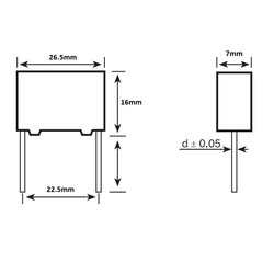 1.5uF 250Vdc 10% Polyester Kondansatör 22.5mm - Thumbnail