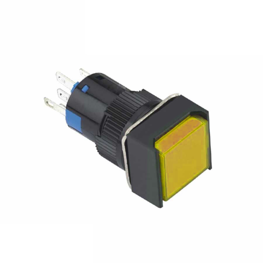 16mm Permanent Buton/Switch Yellow 1NO/1NC Square