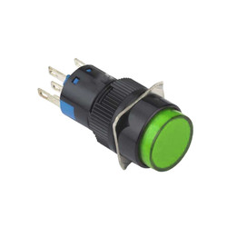 16mm Permanent Buton/Switch Green 1NO/1NC Round