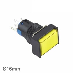 16mm Spring Buton Yellow 1NO/1NC Rectangle