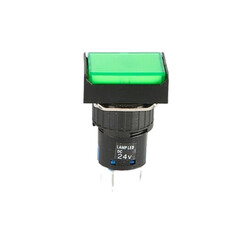 16mm Yaylı Buton Yeşil 1NO/1NC Dikdörtgen