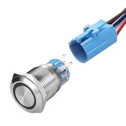 19mm 10-30V Sarı Bağlantı Kablolu Su Geçirmez Metal Yaylı Buton - Thumbnail