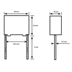 1uF 250VDC Box Type Polyester Capacitor 22.5mm - Thumbnail