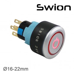 22mm Permanent Buton/Switch Power Logolu Red 1NO/1NC - Thumbnail