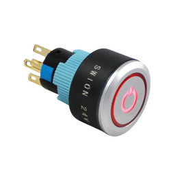 22mm Kalıcı Buton / Anahtar Power Logolu Kırmızı 1NO/1NC - Thumbnail