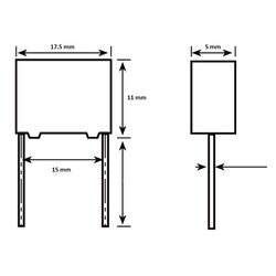 2.2nF 1600Vdc 5% Polyester Kondansatör 15mm - Thumbnail