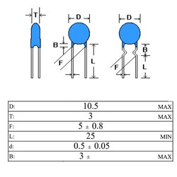 3.3nF 2000V 10% Mercimek Kondansatör 5mm - Thumbnail