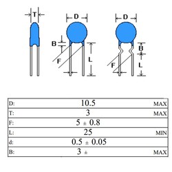 3.3nF 2000V 10% Mercimek Kondansatör 5mm - Thumbnail