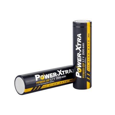 Power-Xtra - 3.7V 2500 mAh 18650 Li-ion Şarjlı Pil 30A Başsız
