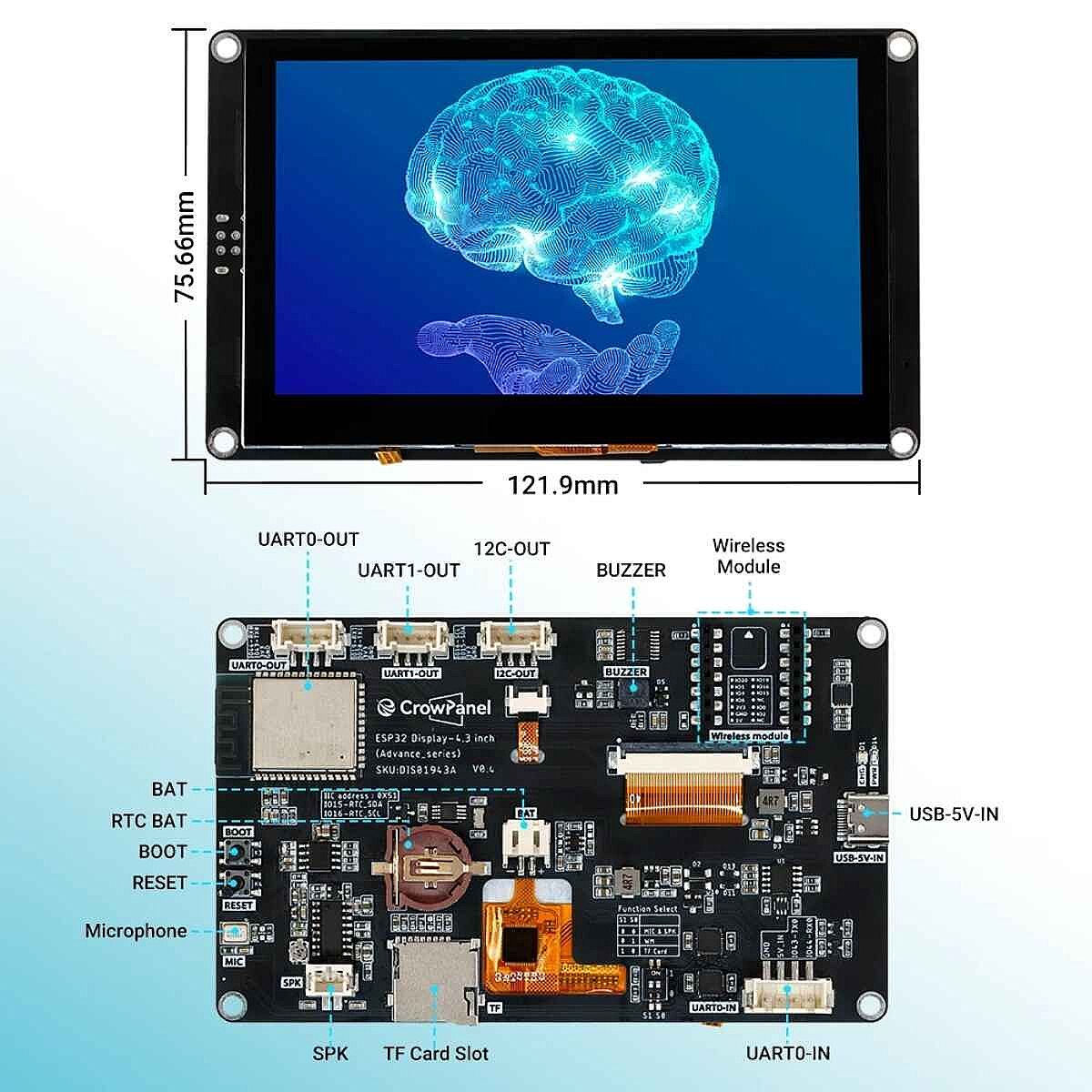 4.3 Inch HMI ESP32-S3 Wi-Fi Yapay Zeka Destekli 800x480 IPS Kapasitif Dokunmatik Ekran - 5