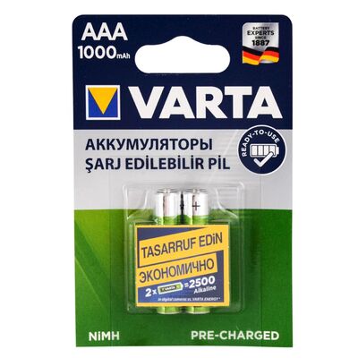 Varta - İnce AAA 1000 mAh 2'li Şarjlı Pil