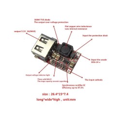 6V ~ 24V Input - 5V Output 3A DC DC Converter - USB Power Module - Thumbnail