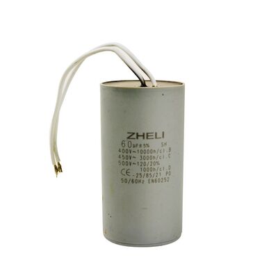 ZHELI - 6uF 400VAC Motor Kondansatör %5 8mm - Kablolu