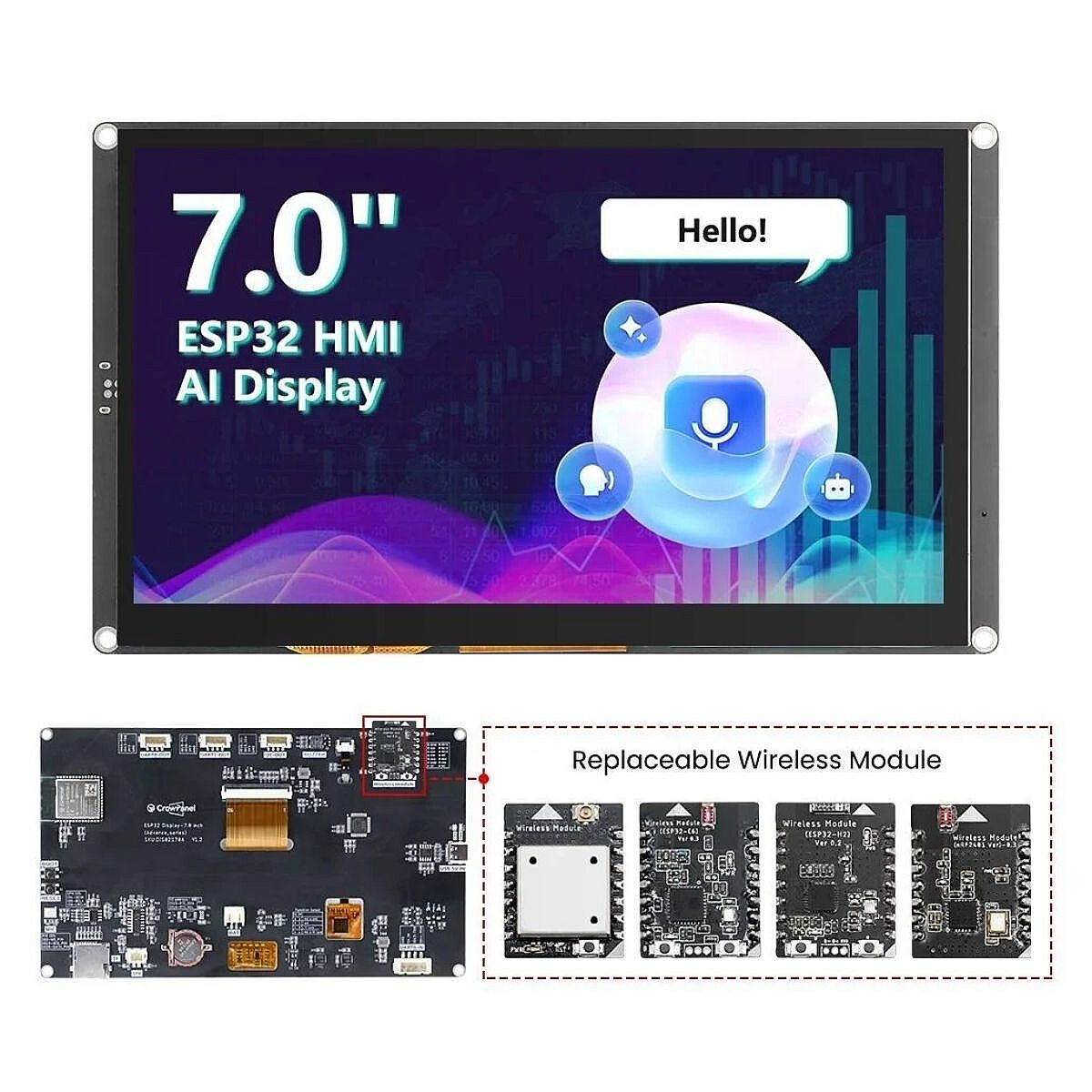 7 Inch HMI ESP32-S3 Wi-Fi Yapay Zeka Destekli 800x480 IPS Kapasitif Dokunmatik Ekran - 1