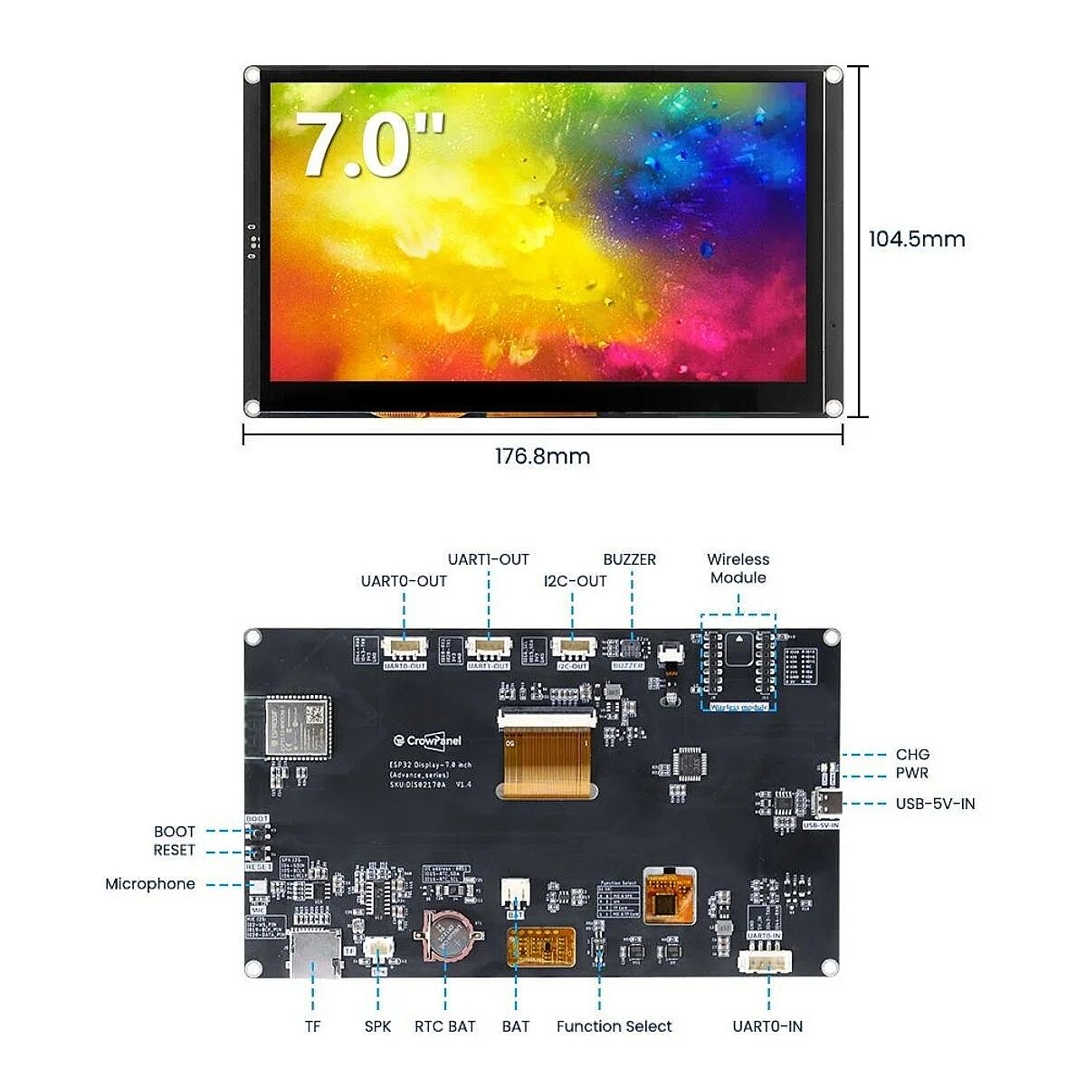 7 Inch HMI ESP32-S3 Wi-Fi Yapay Zeka Destekli 800x480 IPS Kapasitif Dokunmatik Ekran - 5