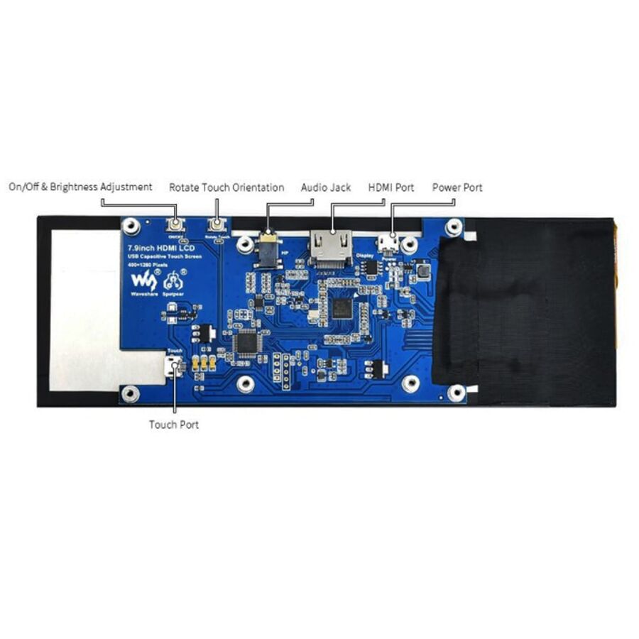 7.9 inch Capacitive Touch Screen LCD 400 × 1280 HDMI IPS (Toughened Glass Cover) - 3