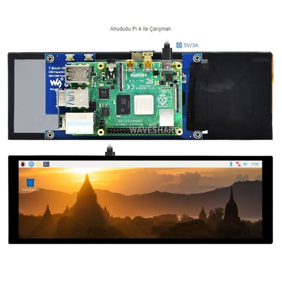 7.9 inç Kapasitif Dokunmatik Ekran LCD 400×1280 HDMI IPS (Sertleştirilmiş Cam Kapak)