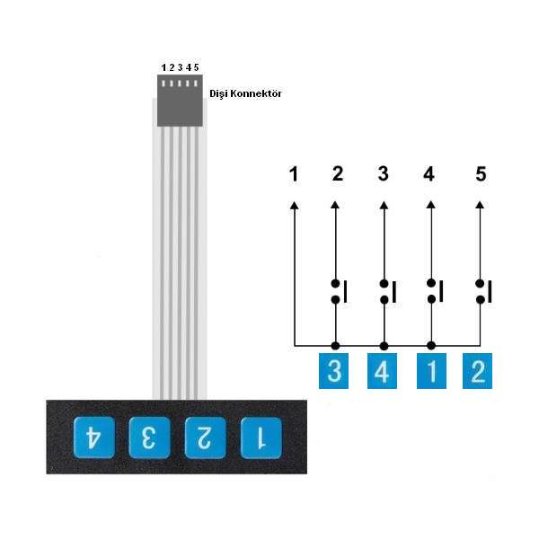 1x4 Membran Tuş Takımı Bağlantı Şekli