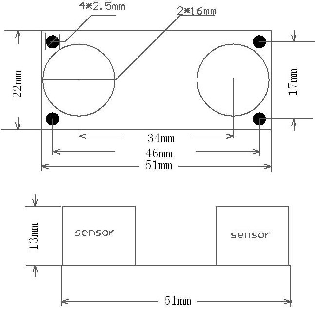 Arduino Raspberry Pi LattePanda Ultrasonic Mesafe Sensörü - Ultrasonik Sensör Boyutları