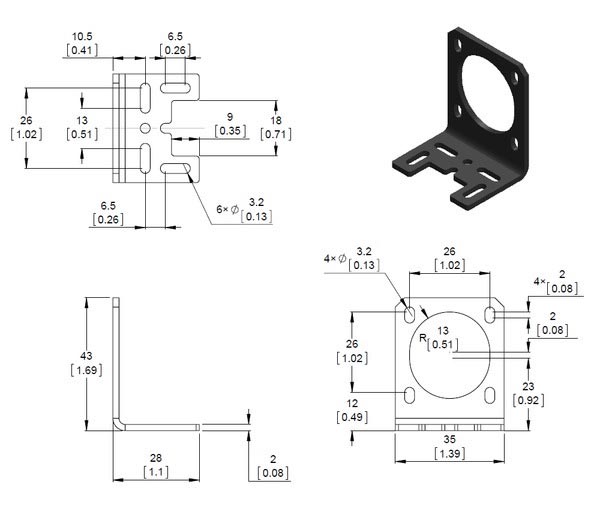 nema 14 step motor tutucu L dirsek