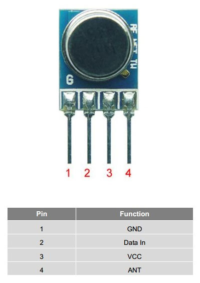 433mhz rf verici modül pin açıklaması