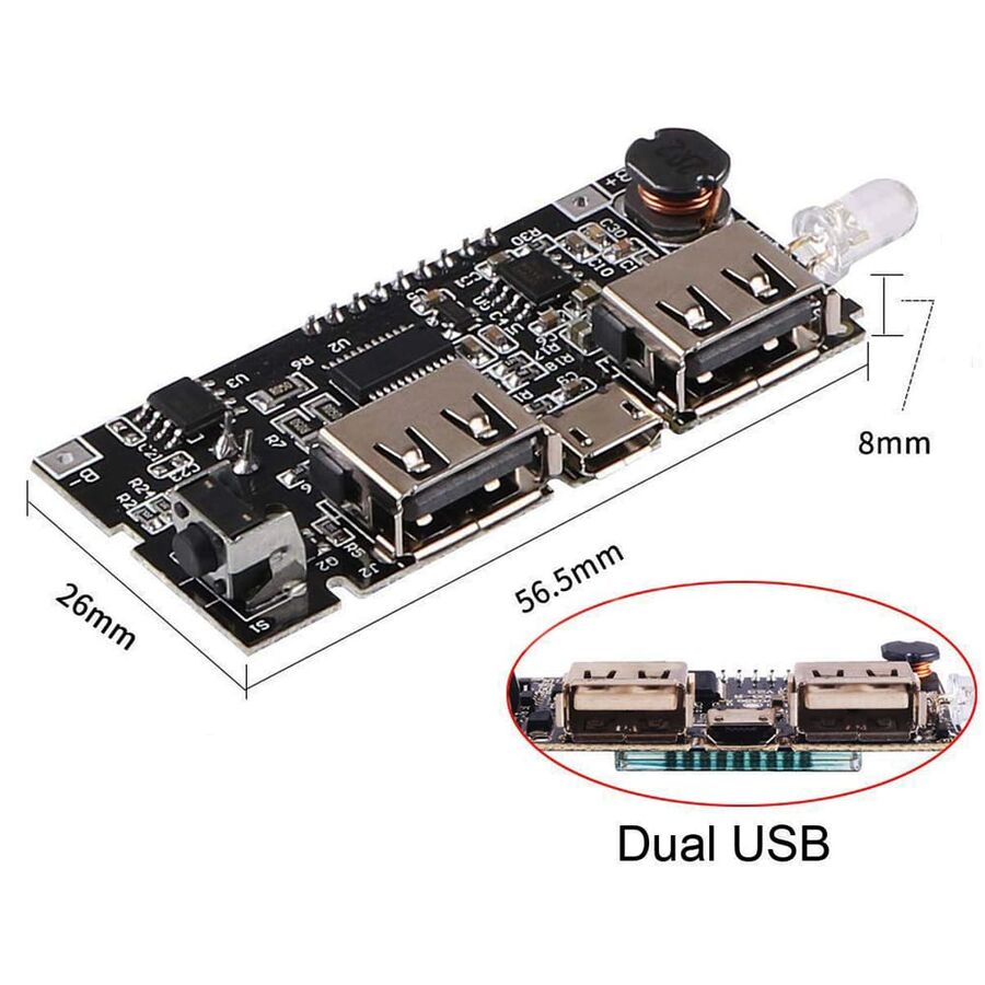 Çift USB 18650 Pil Şarj Cihaz Modülü - H913-A