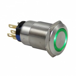 Drn419 19mm Metal Mavi Ledli Yaylı Buton 12V-24V
