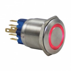 Drn522 22mm Metal Mavi Ledli Anahtarlı Buton 12V-24V - Thumbnail