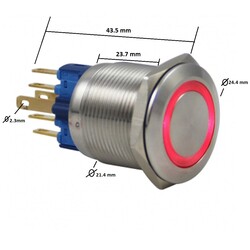 Drn522 22mm Metal Mavi Ledli Anahtarlı Buton 12V-24V - 2