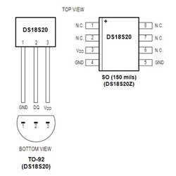 DS18S20 + 1mA Temperature Sensor TO92-3 - Thumbnail