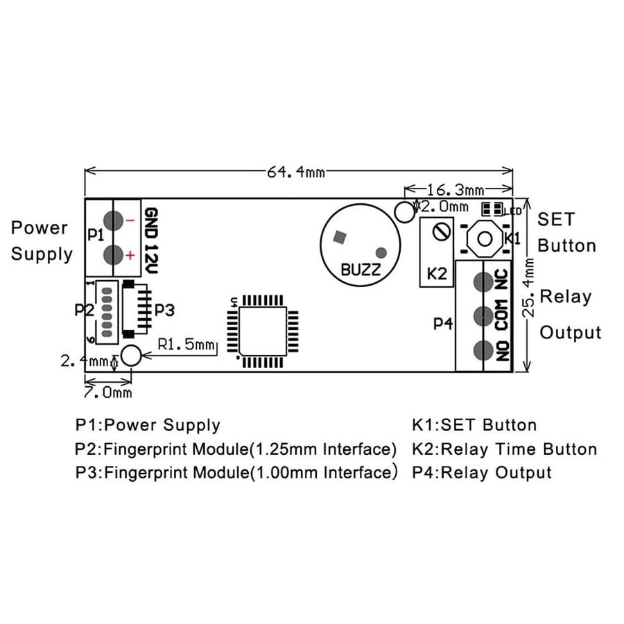 R503 Parmak izi Sensör + K202 12V Kontrol Kartı