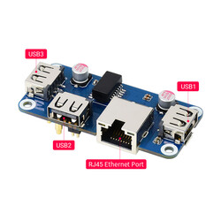 Raspberry için USB HUB HAT RJ45x1 USBx3 - Thumbnail