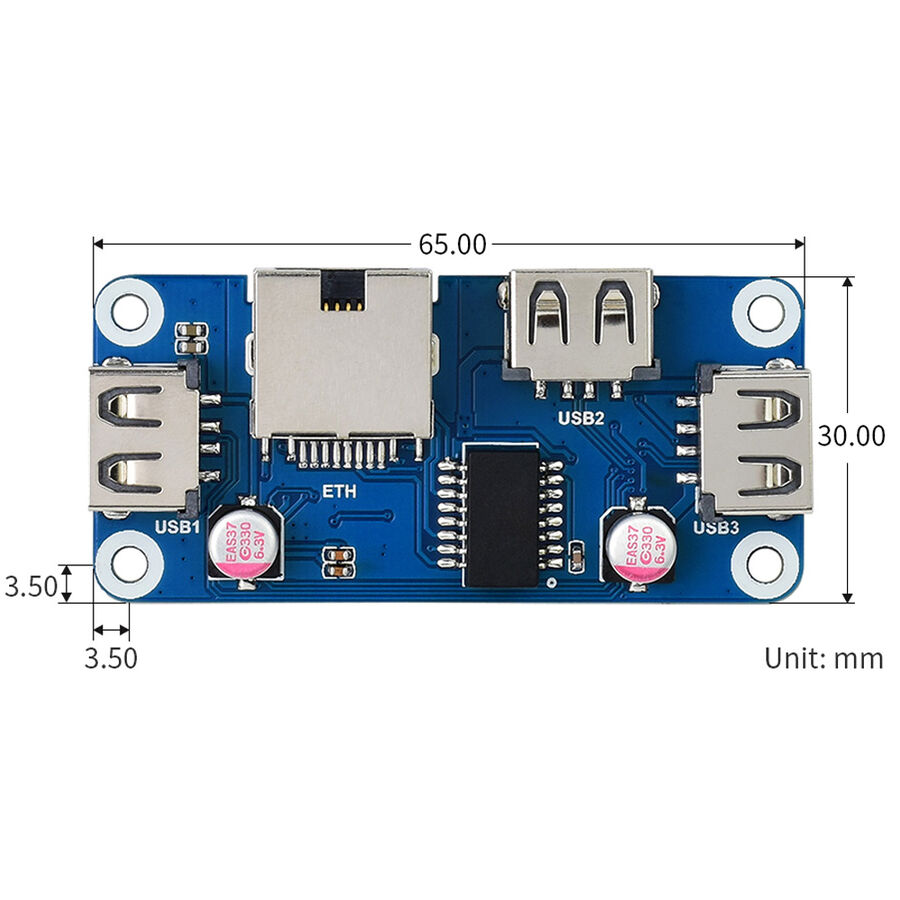 Raspberry için USB HUB HAT RJ45x1 USBx3