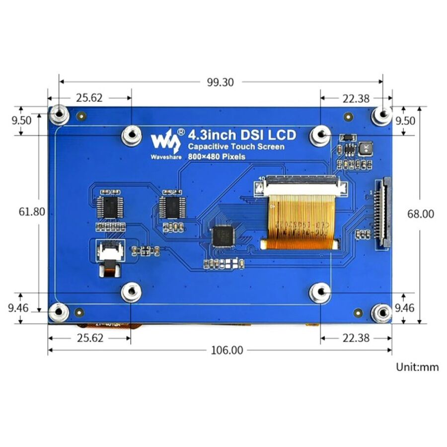 Raspberry Pi 4.3 inç Kapasitif Dokunmatik Ekran DSI Arayüz 800×480 - 11
