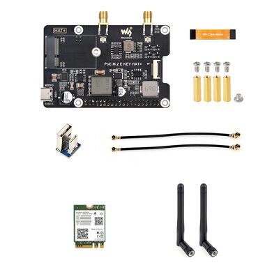 WaveShare - Raspberry Pi 5 PCIe HAT - M.2 E Key Kablosuz Kart Uyumlu, PoE Fonksiyonlu