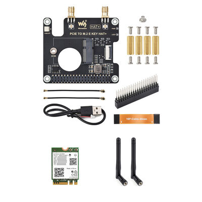 WaveShare - Raspberry Pi 5 PCIe – M.2 E Key Kablosuz Ağ AX210 Modül ve Bluetooth HAT