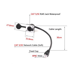RJ45 Erkek - Dişi Panel Montaj Tipi 30cm Kablo - Thumbnail