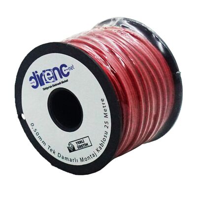 DirencNet - Tek Damarlı Montaj Kablosu 24AWG 25 Metre Kırmızı