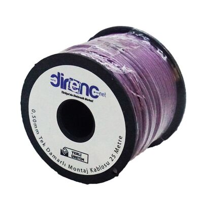 DirencNet - Tek Damarlı Montaj Kablosu 24AWG 25 Metre Mor