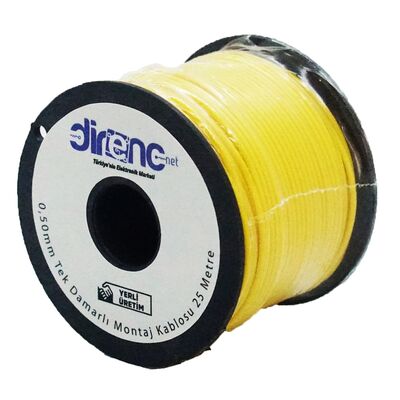 DirencNet - Tek Damarlı Montaj Kablosu 24AWG 25 Metre Sarı
