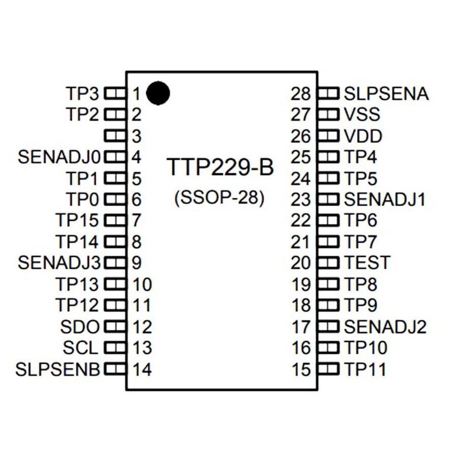 TTP229-BSF 20uA Smd 8 ile 16 Tuşlu Dokunmatik Yüzey Dedektör Entegresi SOP28