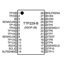 TTP229-BSF 20uA Smd 8 ile 16 Tuşlu Dokunmatik Yüzey Dedektör Entegresi SOP28 - Thumbnail