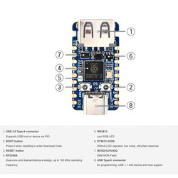 Waveshare RP2350A USB Mini Geliştirme Kartı (RP2350A, 150 MHz) - Thumbnail